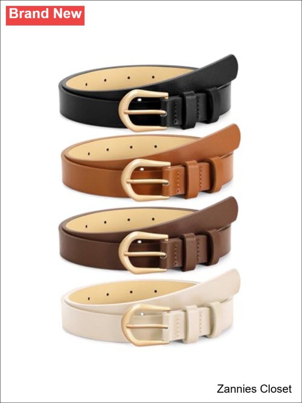 ✨VONMELLI 4 Pack Women's Thin Faux Leather Skinny Waist Belts with Gold Buckle